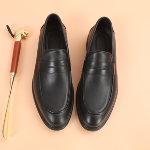 软底软面 懒人鞋 英伦风一脚蹬乐福鞋 男真皮头层牛皮商务休闲皮鞋