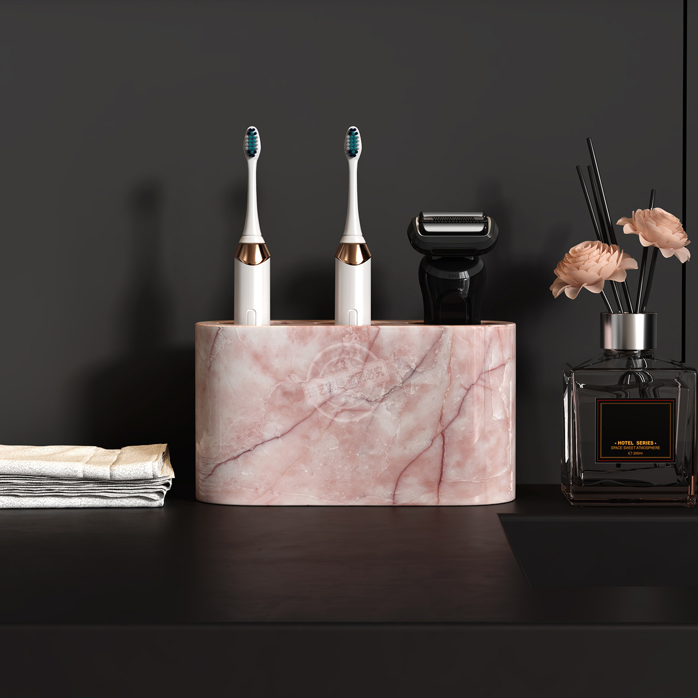 卫生间粉色三孔牙刷置物架电动牙刷浴室牙膏收纳卫浴洗漱托盘套装