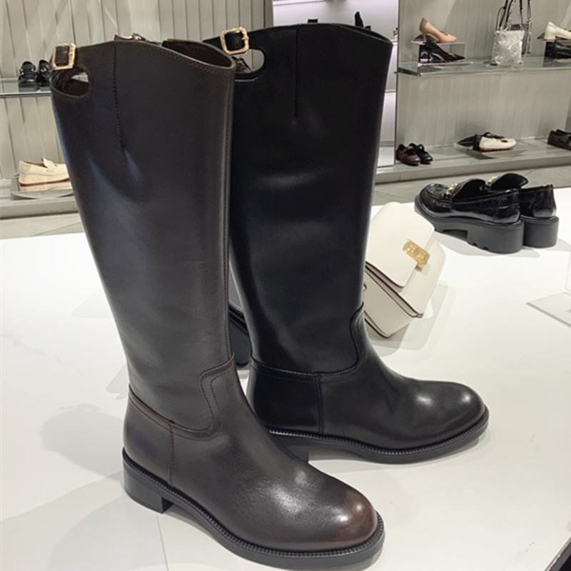 商场同款2025冬季新款蝴蝶骑士长靴高筒靴时装靴粗跟女靴EIF04DG5