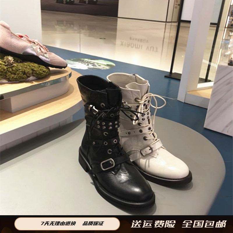 同款2025年冬季新款荔枝纹牛皮摇滚朋克风机车靴马丁靴女Z238PDZ5