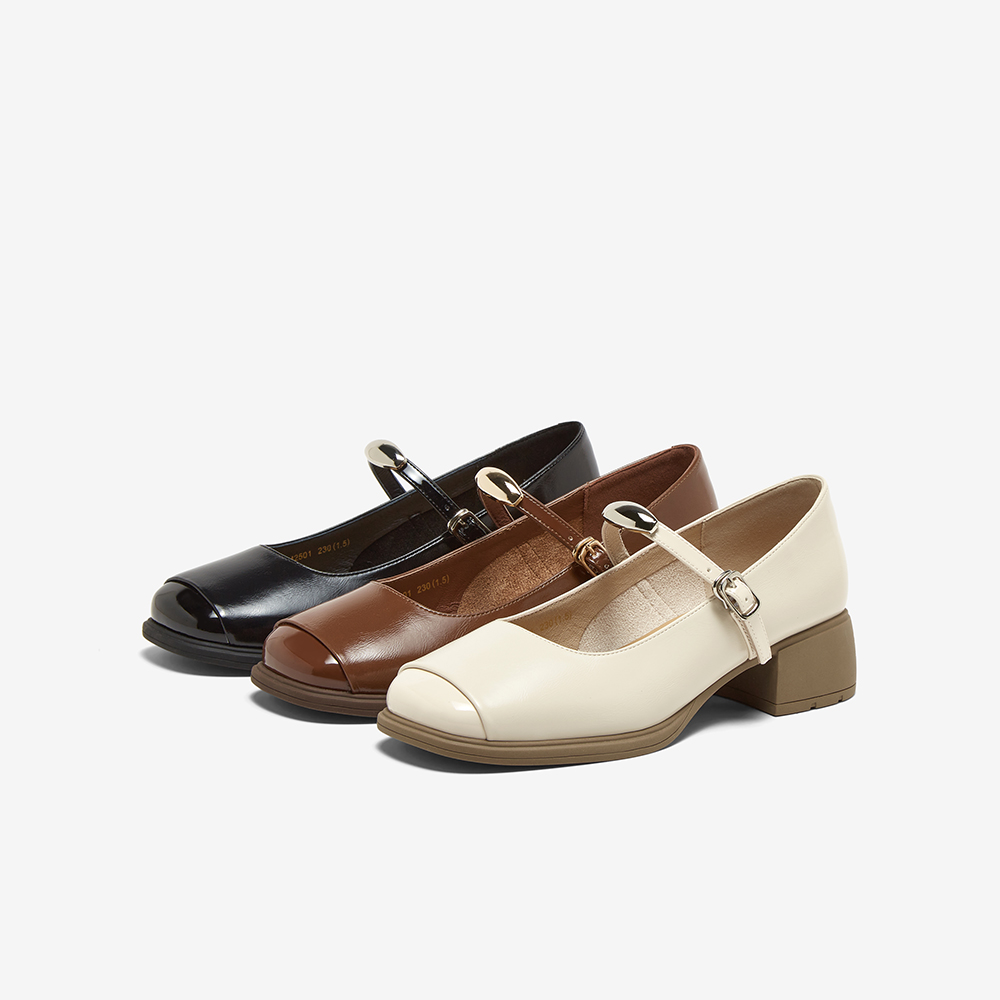 商场同款2025春季新款复古拼接玛丽珍小皮鞋粗跟女单鞋M2501AQ5