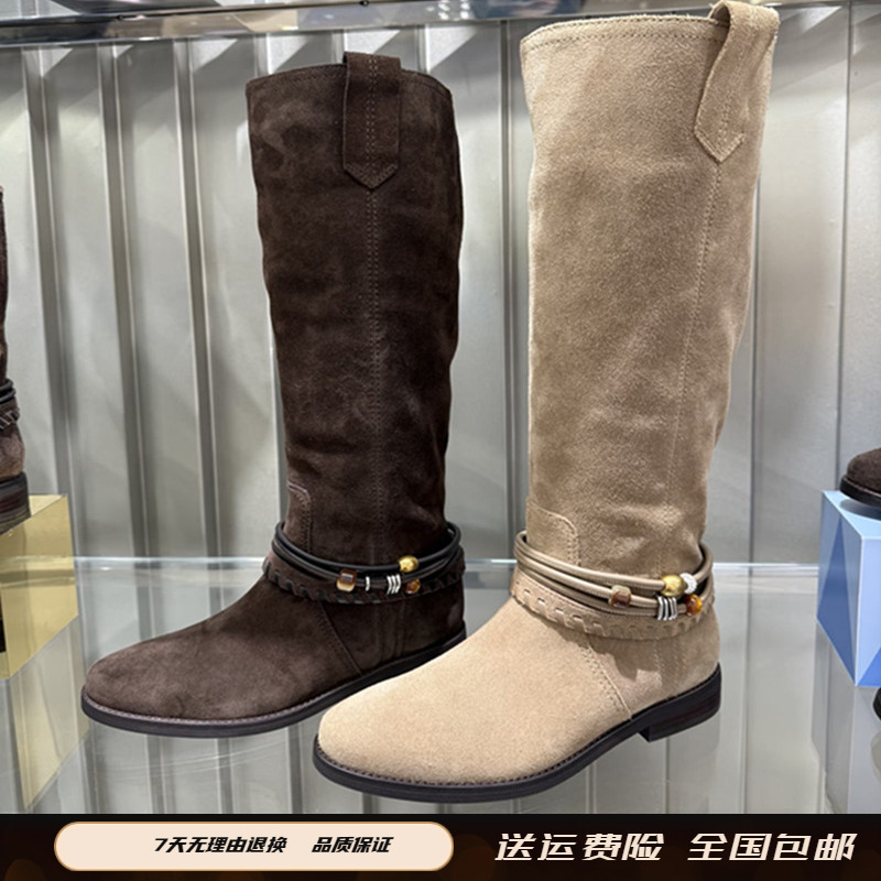 2025年秋季新款流浪牧歌复古西部牛仔靴长筒靴堆堆靴子女EIL02DG5