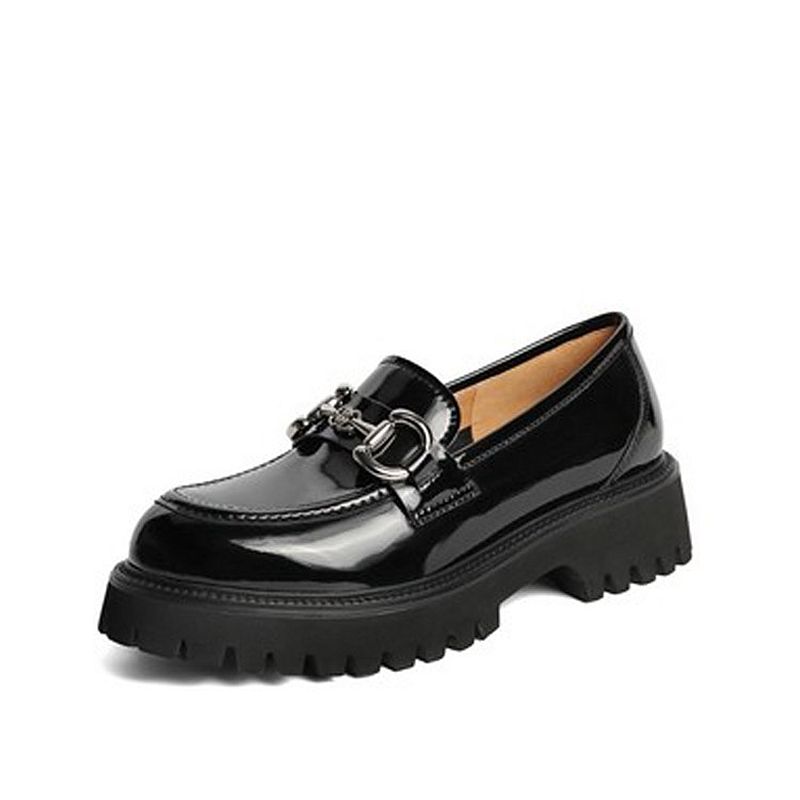 2024春新款百搭复古乐福鞋粗中跟压花牛漆皮女单鞋 3HHB4AA2