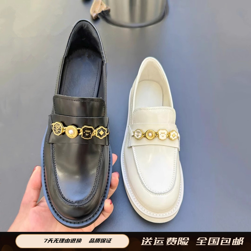 2025春新款真皮圆头乐福单鞋