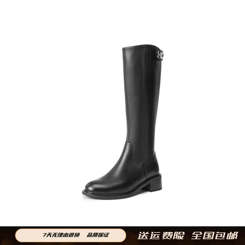 商场同款弹力显瘦骑士靴子女2025冬新款加绒厚底长筒靴子E6B1DDG5