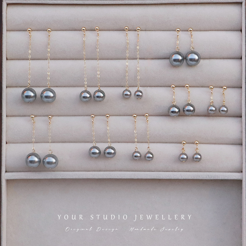 铂金灰珍珠风在吹合集 高级感清冷真多麻日常气质925银针中性耳钉