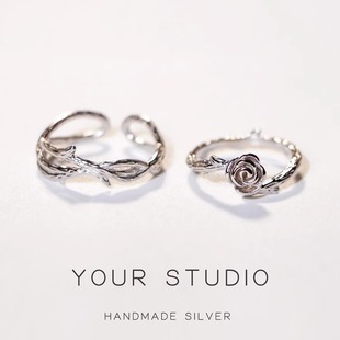 《荆棘玫瑰》纯银S925戒指情侣对戒男女款礼物开口戒小众设计ins