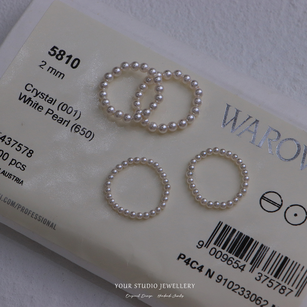 弹力绳款施家人造珍珠戒指特细2mm/3mm尺寸戒子叠戴日常时尚女