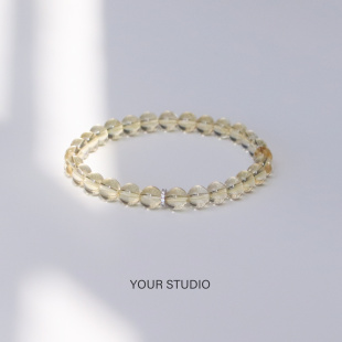 金玉满堂/巴西天然黄水晶银手串弹力绳礼物水晶手链女国风新中式