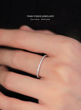 正品轻奢排钻极细纯银S925戒指可叠戴纤细指环微镶锆石气质款女