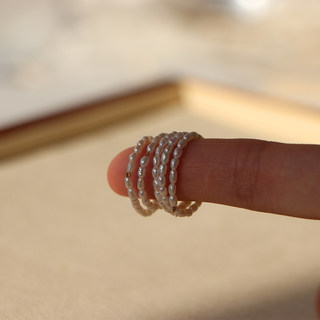 罕见极小2mm天然淡水小珍珠戒指戒子叠带美国14k包金不退色不掉皮