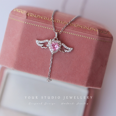 丘比特之心纯银项链女粉色爱心