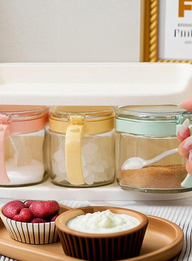 振兴双层玻璃调料瓶收纳架套装厨房调料罐弹压式开盖配勺调味罐