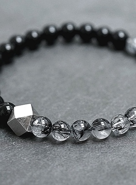 简约天然黑发晶手链小众设计金曜石情侣手链