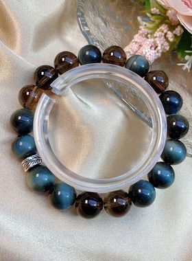 天然蓝虎眼石手链男女款情侣时尚手串茶晶虎眼石转运