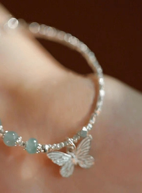 新中式国风翡翠手链碎银子925银半珠手链送女友闺蜜礼物