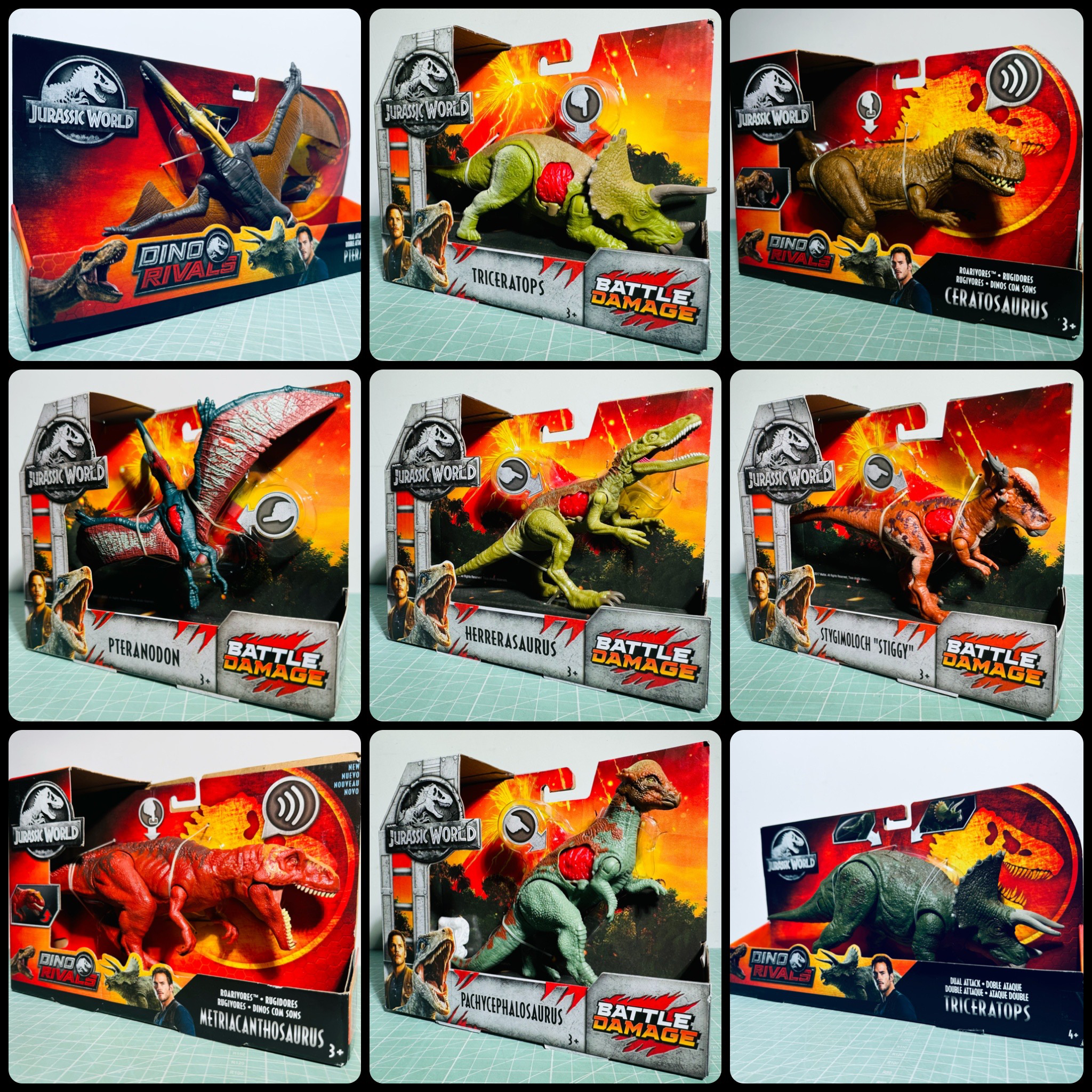 美泰战损迅猛恐龙侏罗纪世界收藏声效无齿翼龙三角大鼻龙初代正版