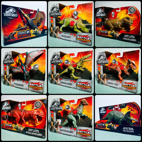 美泰战损迅猛恐龙侏罗纪世界收藏声效无齿翼龙三角大鼻龙初代正版
