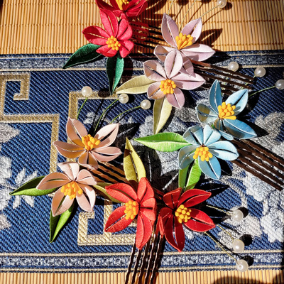 簪禾发梳丝绒线古风桃花发梳配饰