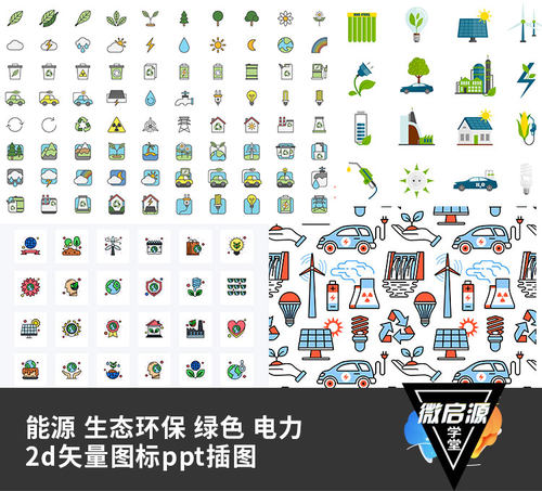 电力绿色生态环保能源 300+个全球可持续发展扁平矢量图标集 z079
