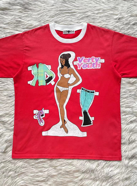 Vertabrae Punk style 美式复古印花撞色衣领纯棉短袖T恤