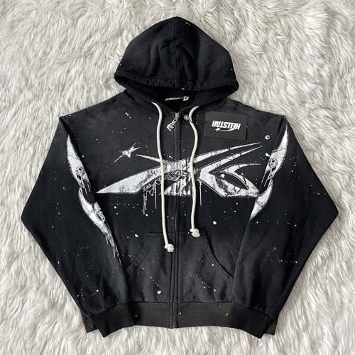 Hellstar Studios Zip Up Hoodie 拉链洗水纯棉连帽卫衣
