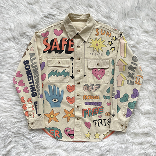 TUFF CROWD button collar printing jacket手绘涂鸦衬衫夹克