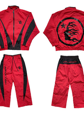 Hellstar Thriller 红黑色拼接刺绣外套长裤套装