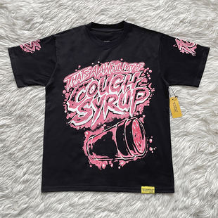 That's A Awful Lot of Cough Syrup个性粉字涂鸦印花休闲短袖T恤