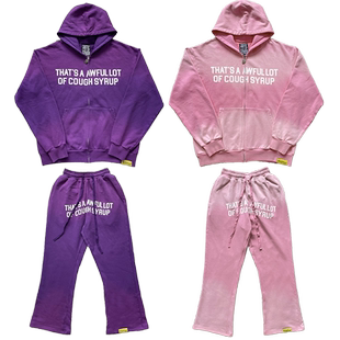 That's A Awful Lot of Cough Syrup裂纹印花休闲卫衣长裤套装