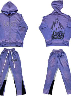 Lost intricacy Lavender Zip Up Hoodie 洗水拉链连帽卫衣长裤