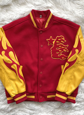 Hellstar Records Werewolf Letterman Jacket 皮袖老虎拼接夹克