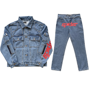 jean denim jacket 印花牛仔长裤 Spider 外套套装 555555