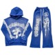 洗水重工拼接男女休闲卫衣长裤 Hellstar Hoodie pants Blue Yoga