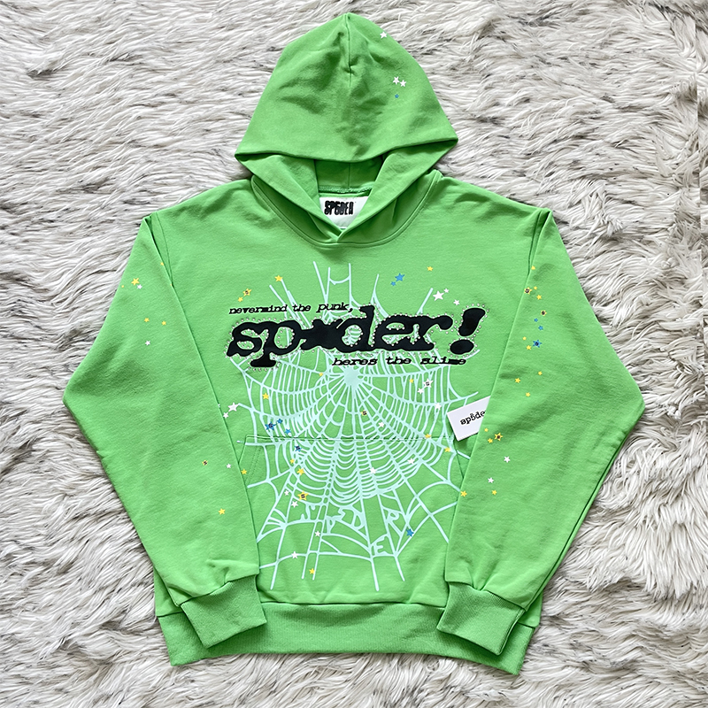 Sp5der worldwide 555555 蜘蛛网烫钻连帽卫衣