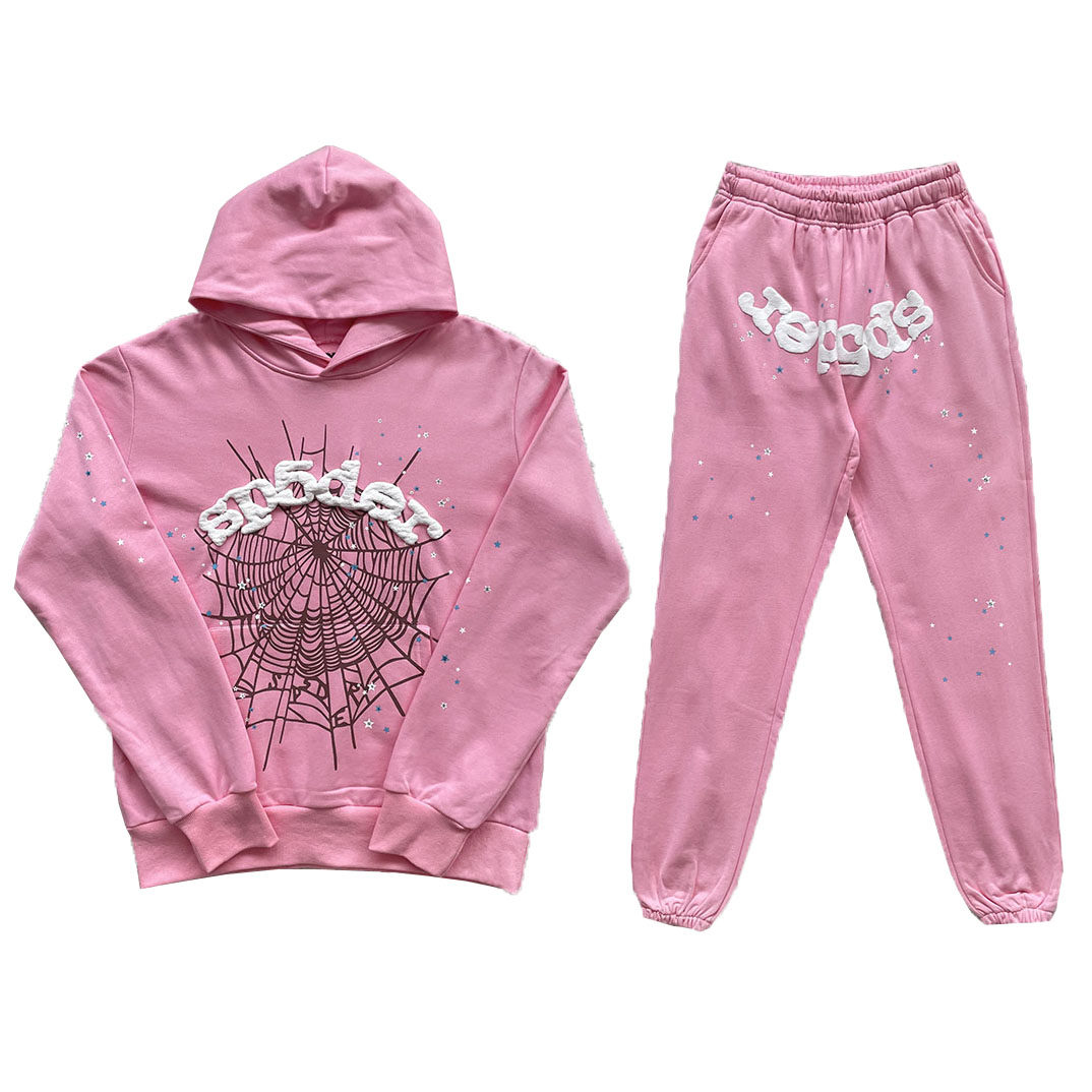 sp5der 555555 pink og web hoodie pants 蜘蛛网卫衣长裤套装