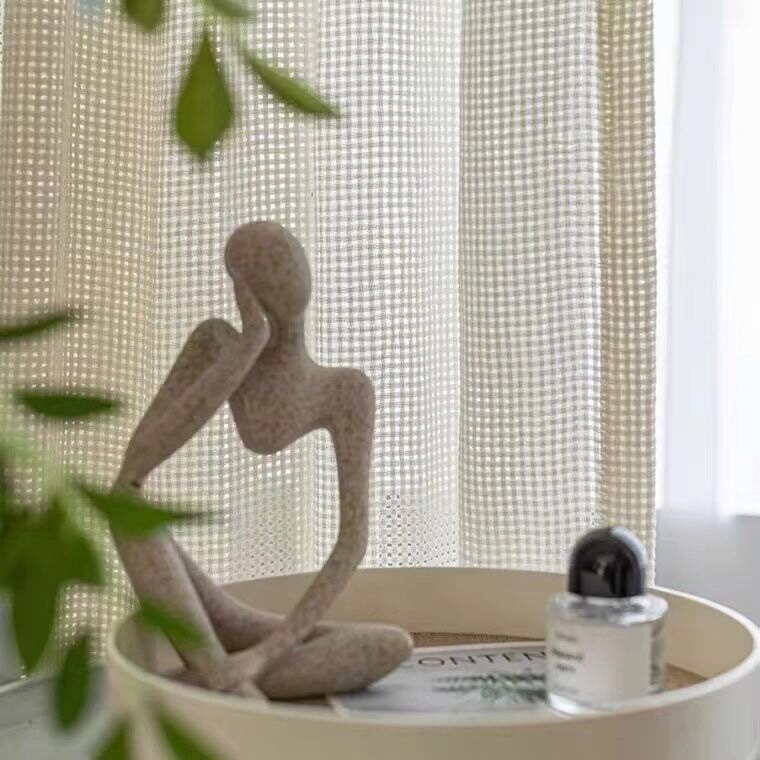 华夫网格棉纱姹寂民宿风原木自然风装修客厅卧室书房纹理方格厚纱