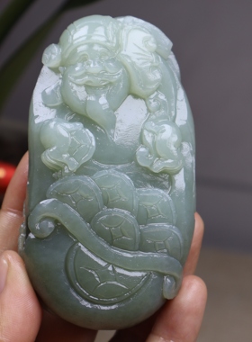 新品毛货包抛光天然和田玉财神手把件