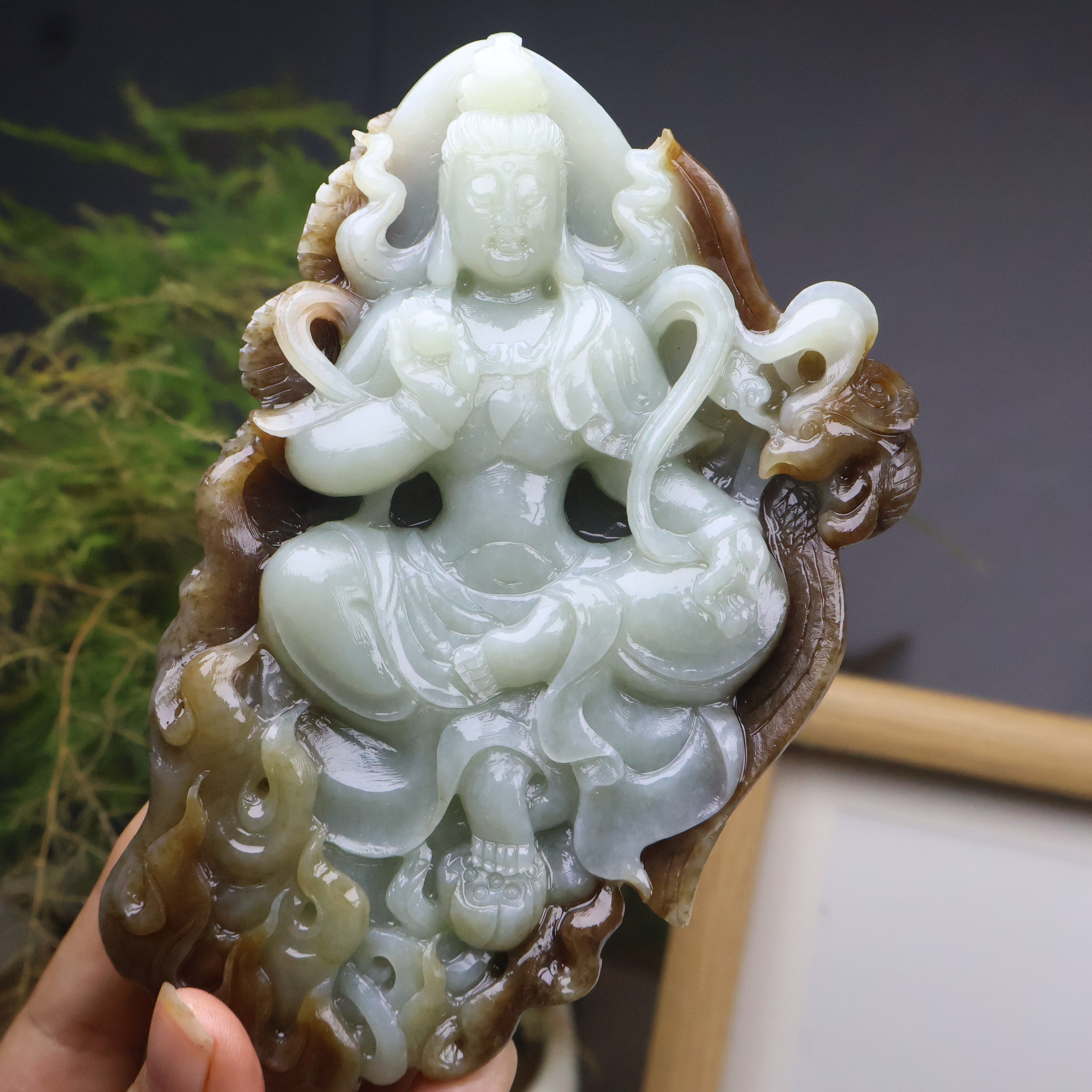天然和田玉糖料带糖色观音菩萨手把件摆件男女款证书礼盒