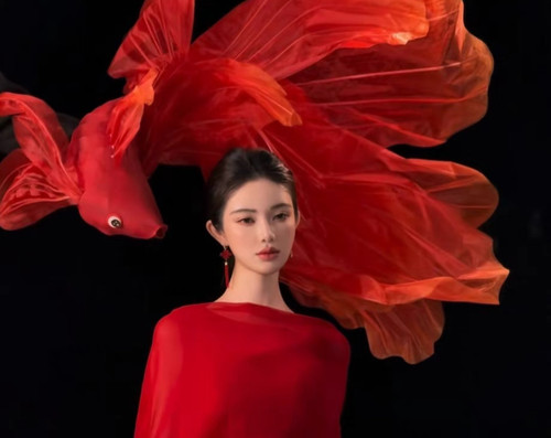 新年影楼拍照结婚红色暴富锦鲤金鱼摄影道具新中式订婚婚礼装饰鱼