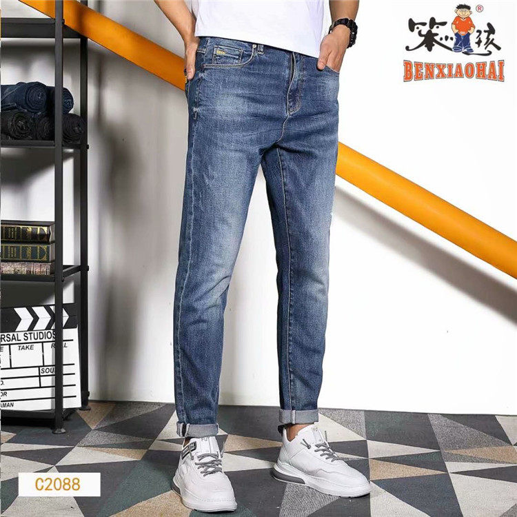 笨小孩牛仔男裤C2089高腰休闲弹力潮舒服微跨九分裤2025春夏新款