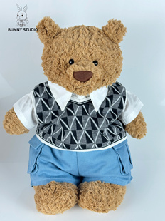 原创手作巴塞罗熊衣服英伦风衬衫工装裤套装丽娜熊粉猪娃衣着替