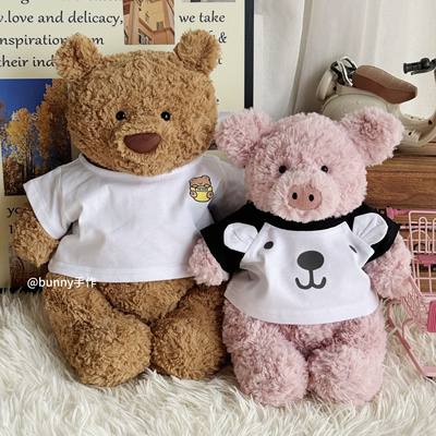 原创手作巴塞罗熊巴纳布斯猪猪插肩袖T恤小熊本熊可爱T恤着替纯棉