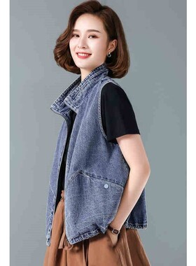 立领牛仔马甲女短款纯棉坎肩春秋休闲马夹秋装新款外穿背心外套潮