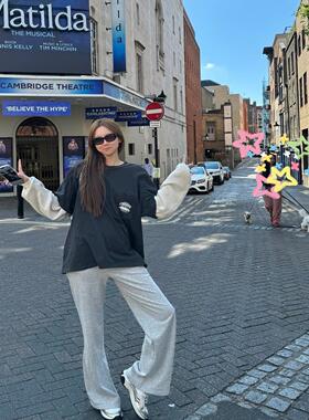 【MIMIHADID】华夫格假两件卫衣长袖美式复古宽松小众印花