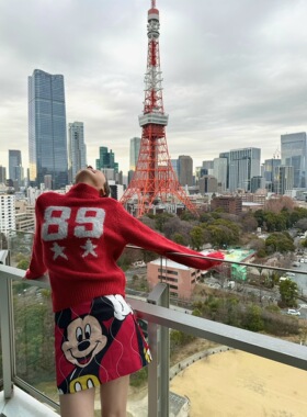 【MIMIHADID】红色羊毛立领毛衣前后可穿提花字母小众修身