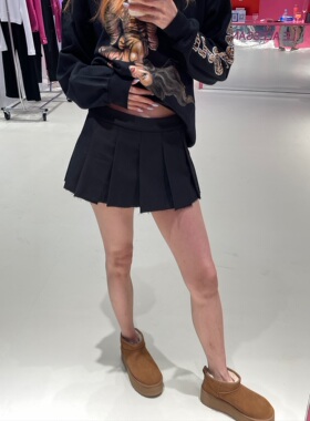 【MIMIHADID】黑色百褶裙｜百褶裙防走光裤别致毛边做旧y2k短裙