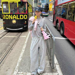 长袖 t恤薄透连帽上衣女 灰色薄款 阔腿裤 MIMIHADID Jennie同款