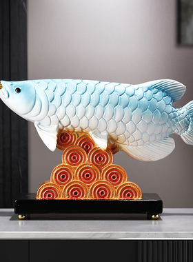 山楂树家饰树脂铜钱金龙鱼