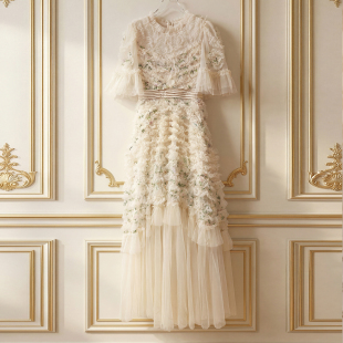 约会刺绣大摆裙甜美法式 网纱裙连衣裙 小礼服过生日可穿仙女裙晚装